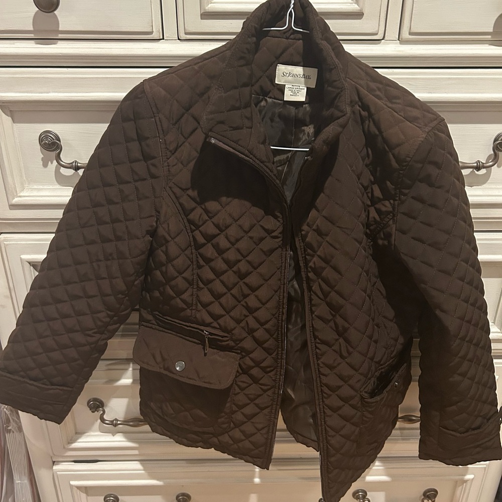 St John’s Bay brown quilted winter coat petite L